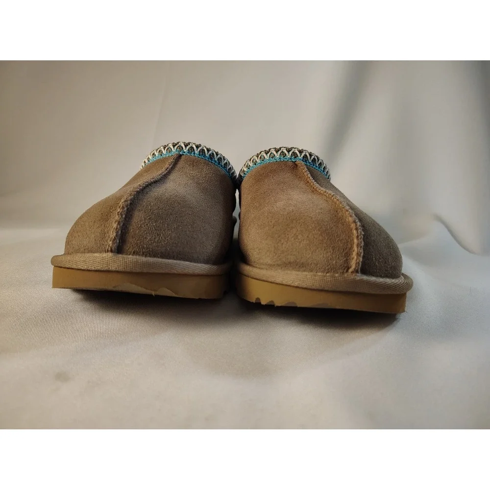 UGG Kids Tasman Chestnut Suede Slip On Slippers Blue Braid Embroidery Shoes 5